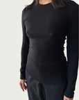 Wool Jewel Neck Long Sleeve Shirt in Khol Black