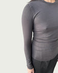 Wool Jewel Neck Long Sleeve Shirt in Shadow Grey