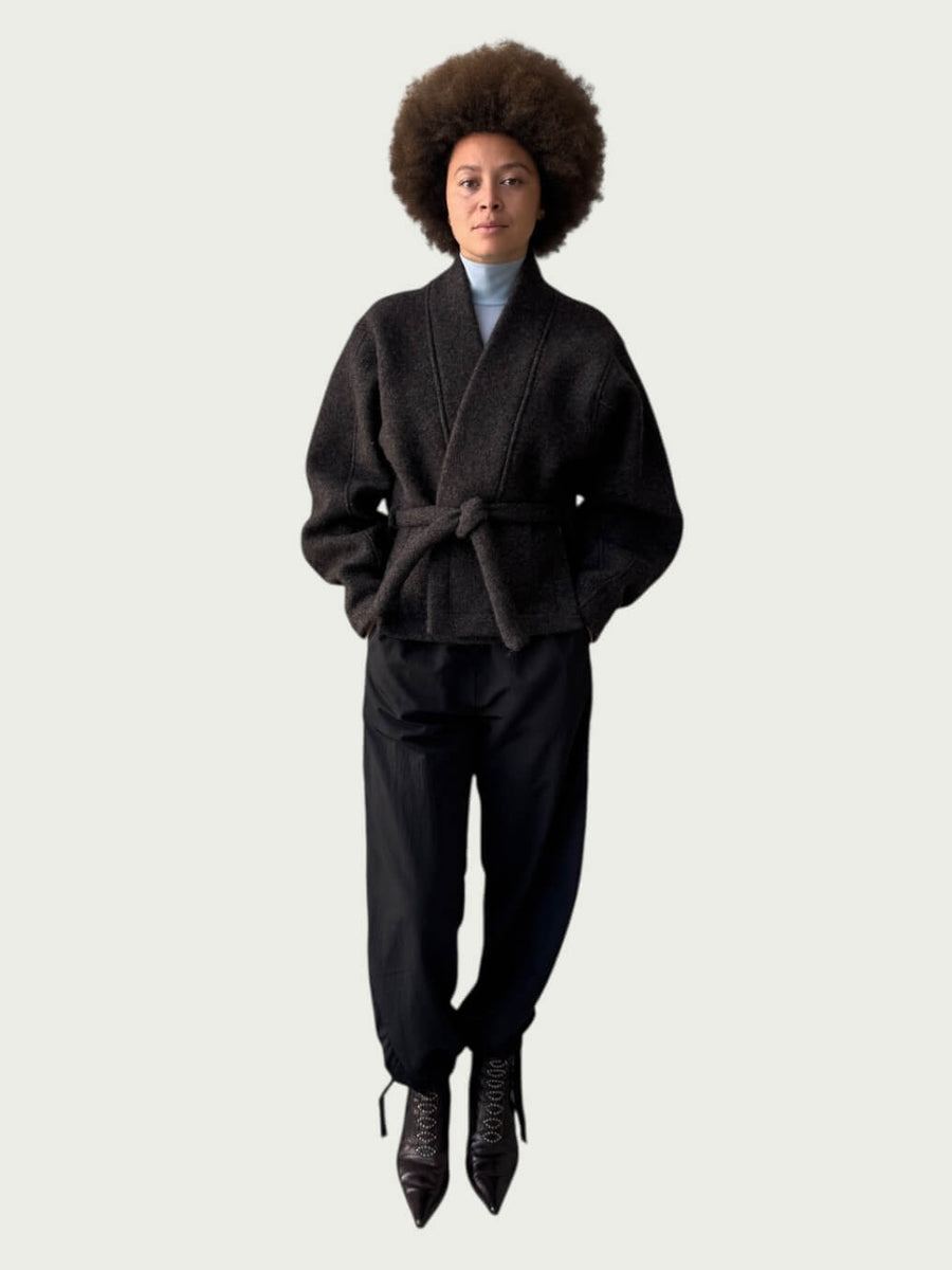 Vitruvian Wrap Coat in Wood Smoke