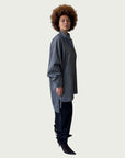 Japanese Denim Integral Button Up Long Shirt in Wet Cement