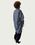Japanese Denim Integral Button Up Long Shirt in Wet Cement