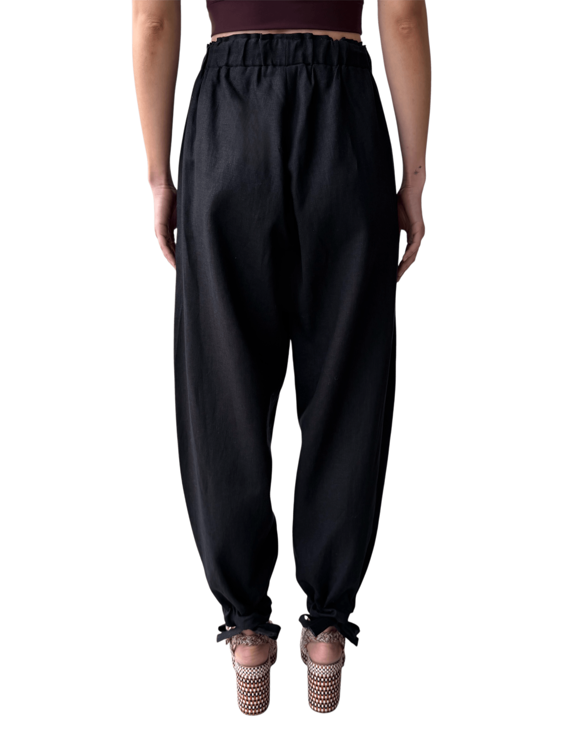 Linen Integral Balloon Pants in Brushed Black