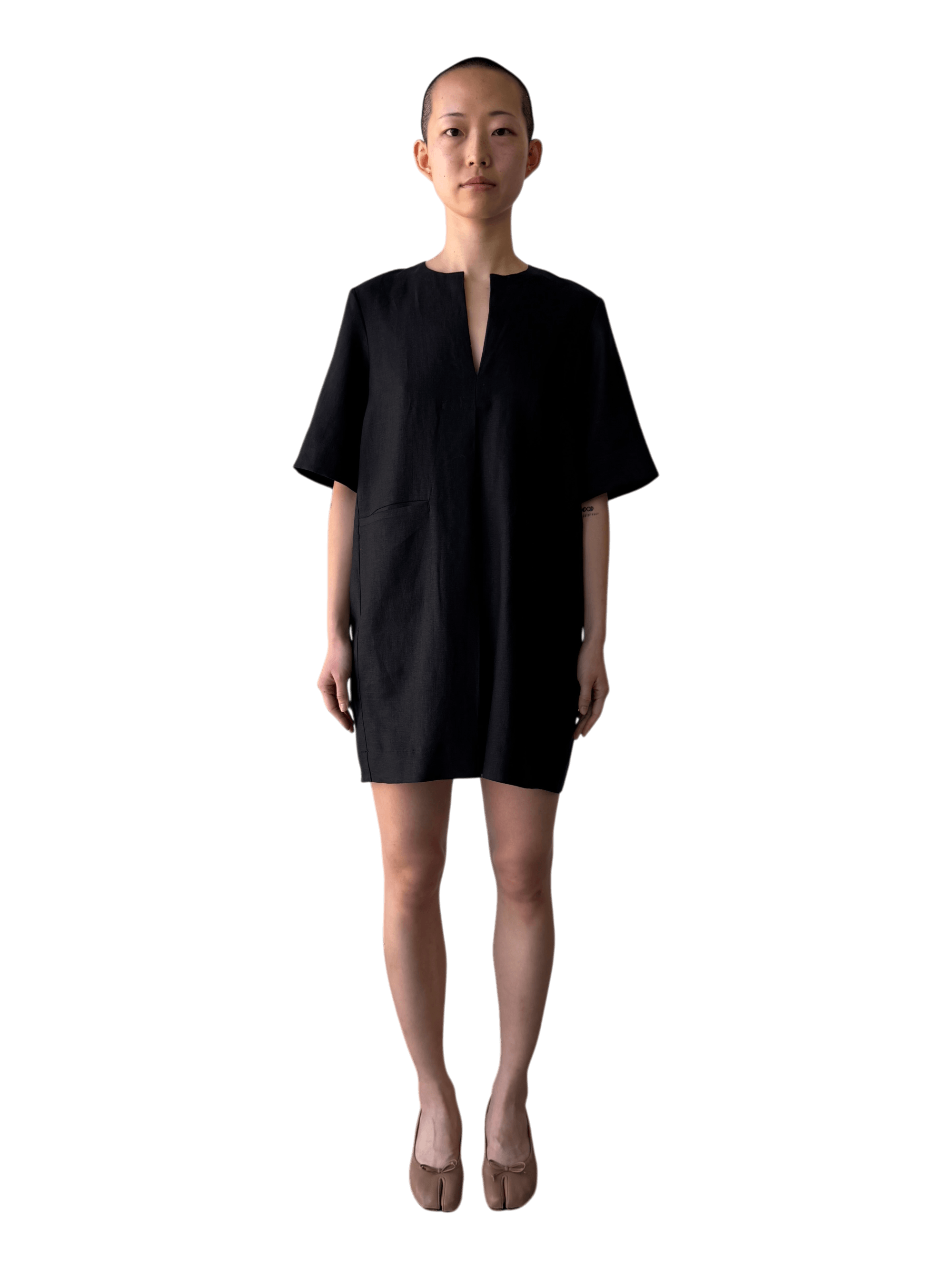 Linen Mini Dress in Brushed Black
