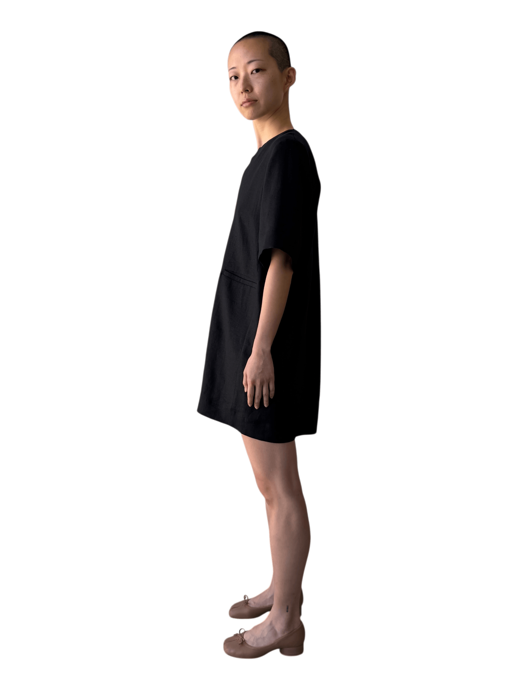 Linen Mini Dress in Brushed Black