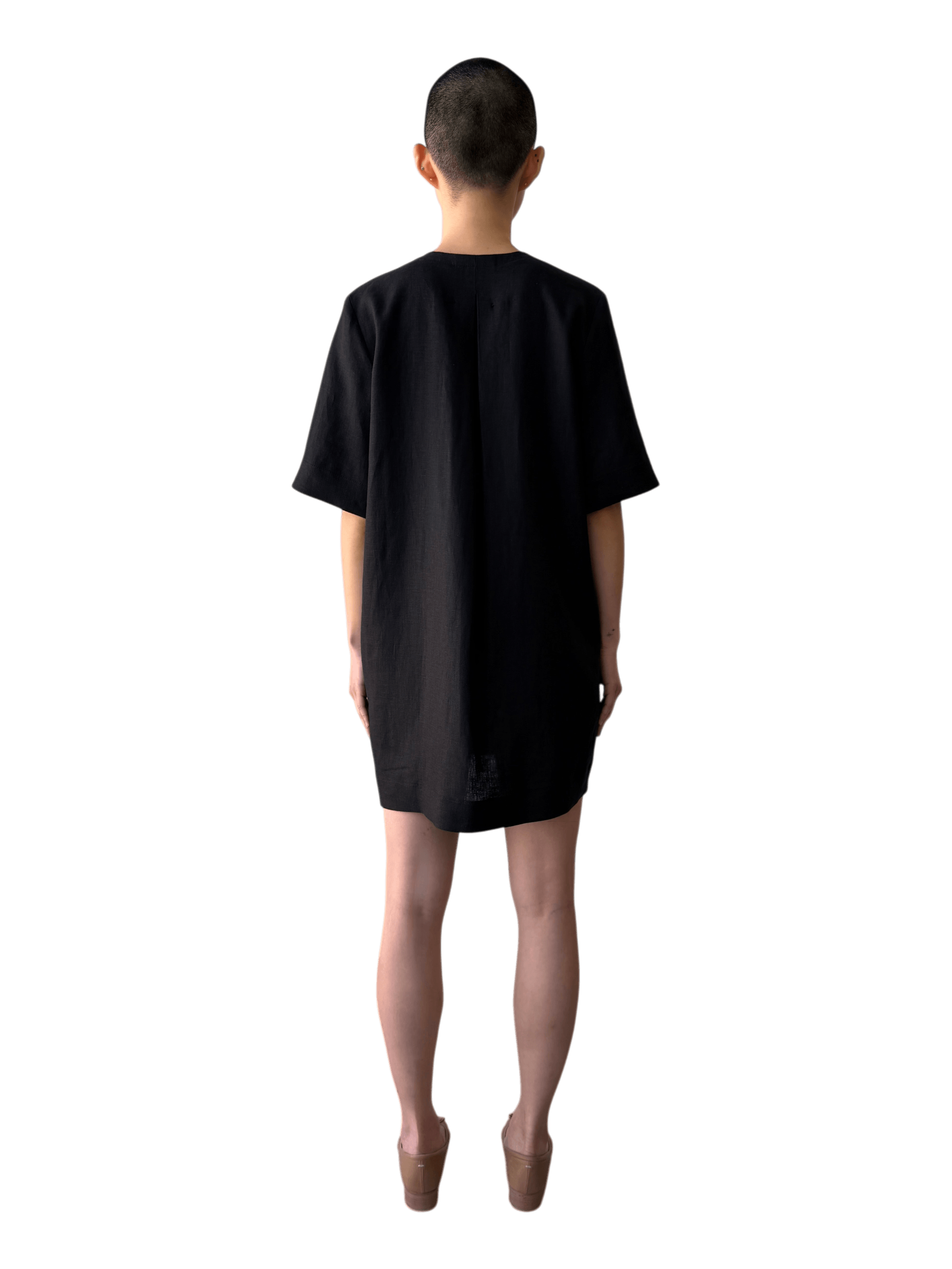 Linen Mini Dress in Brushed Black