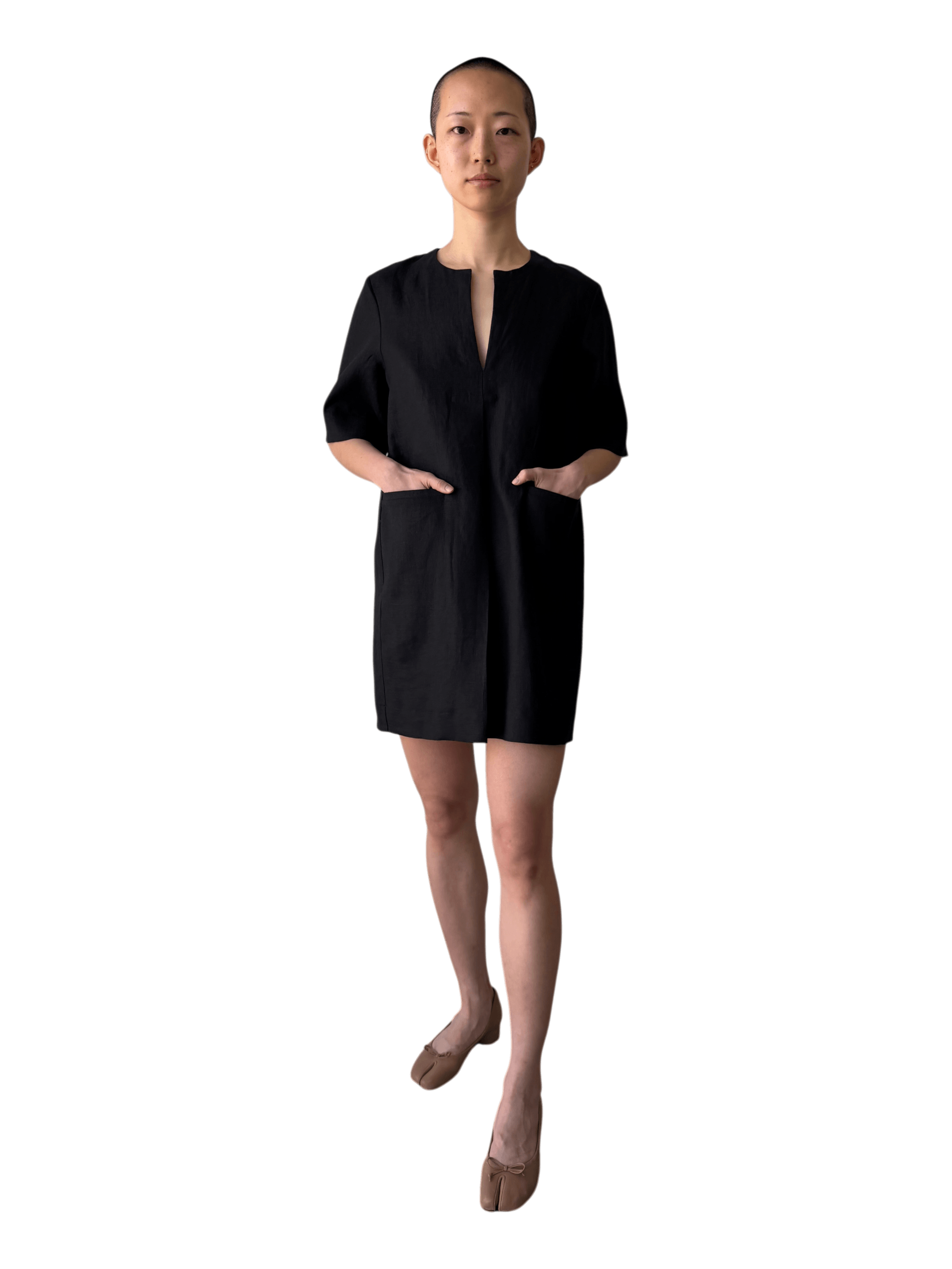 Linen Mini Dress in Brushed Black