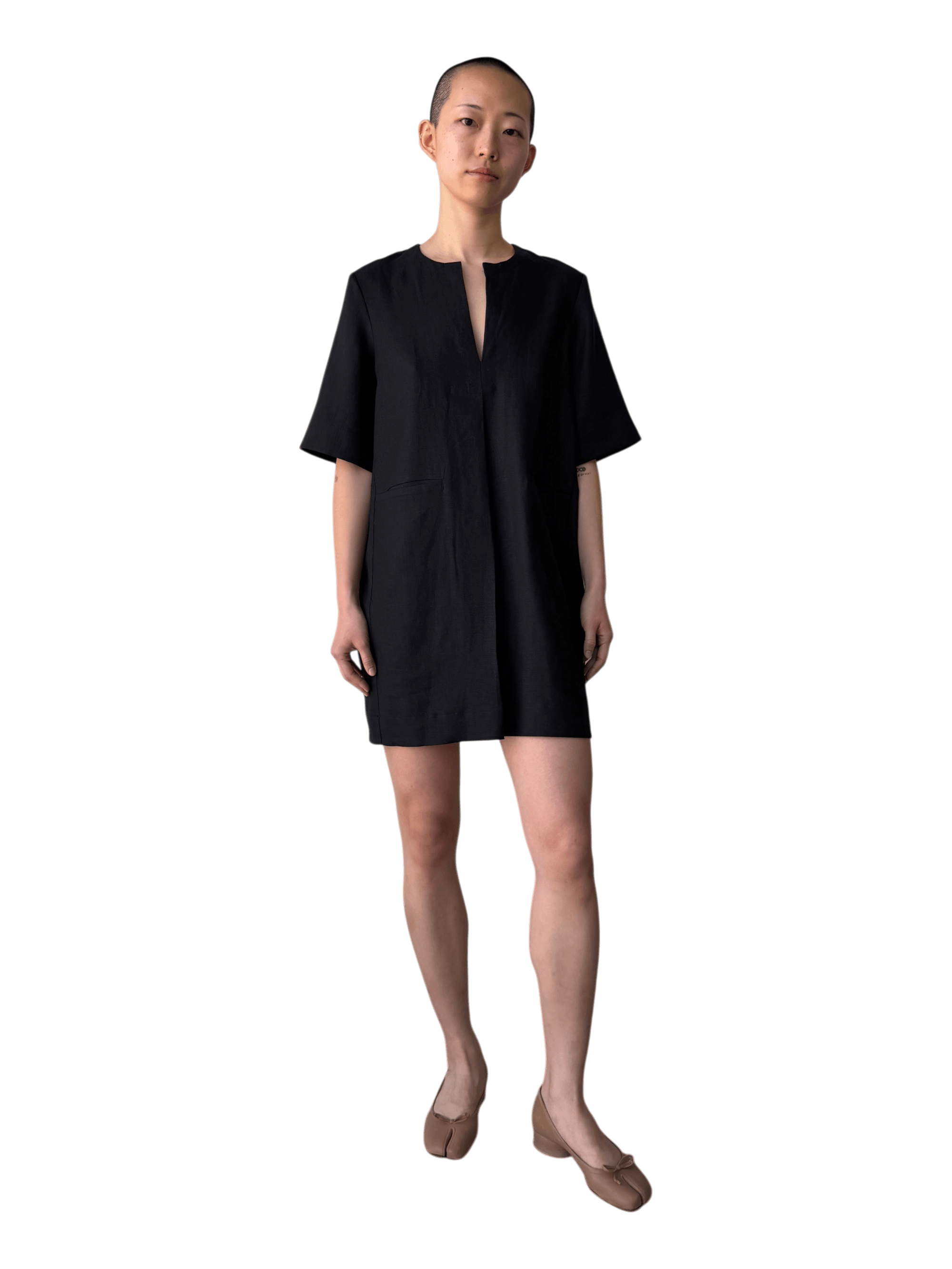 Linen Mini Dress in Brushed Black
