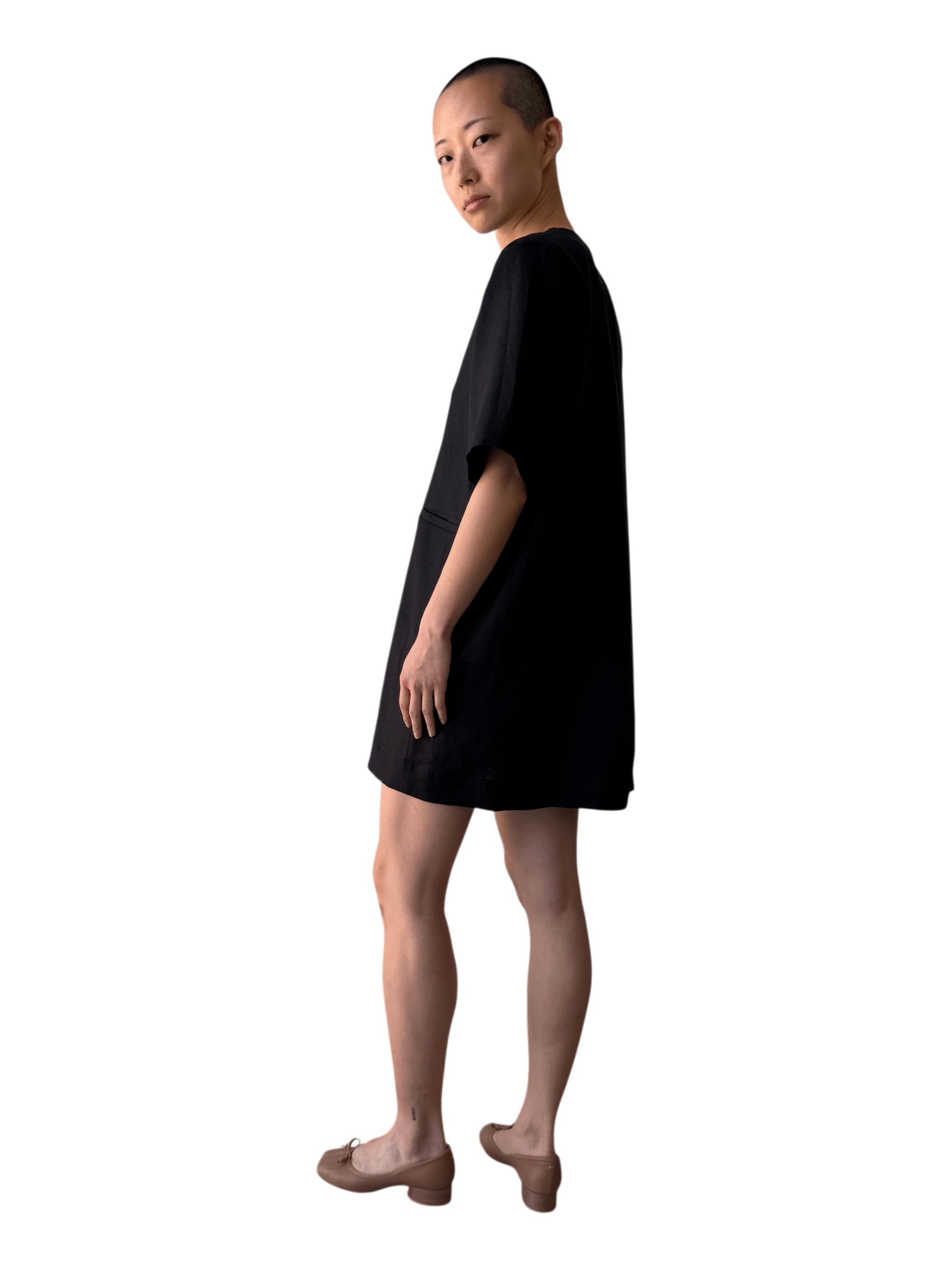 Linen Mini Dress in Brushed Black