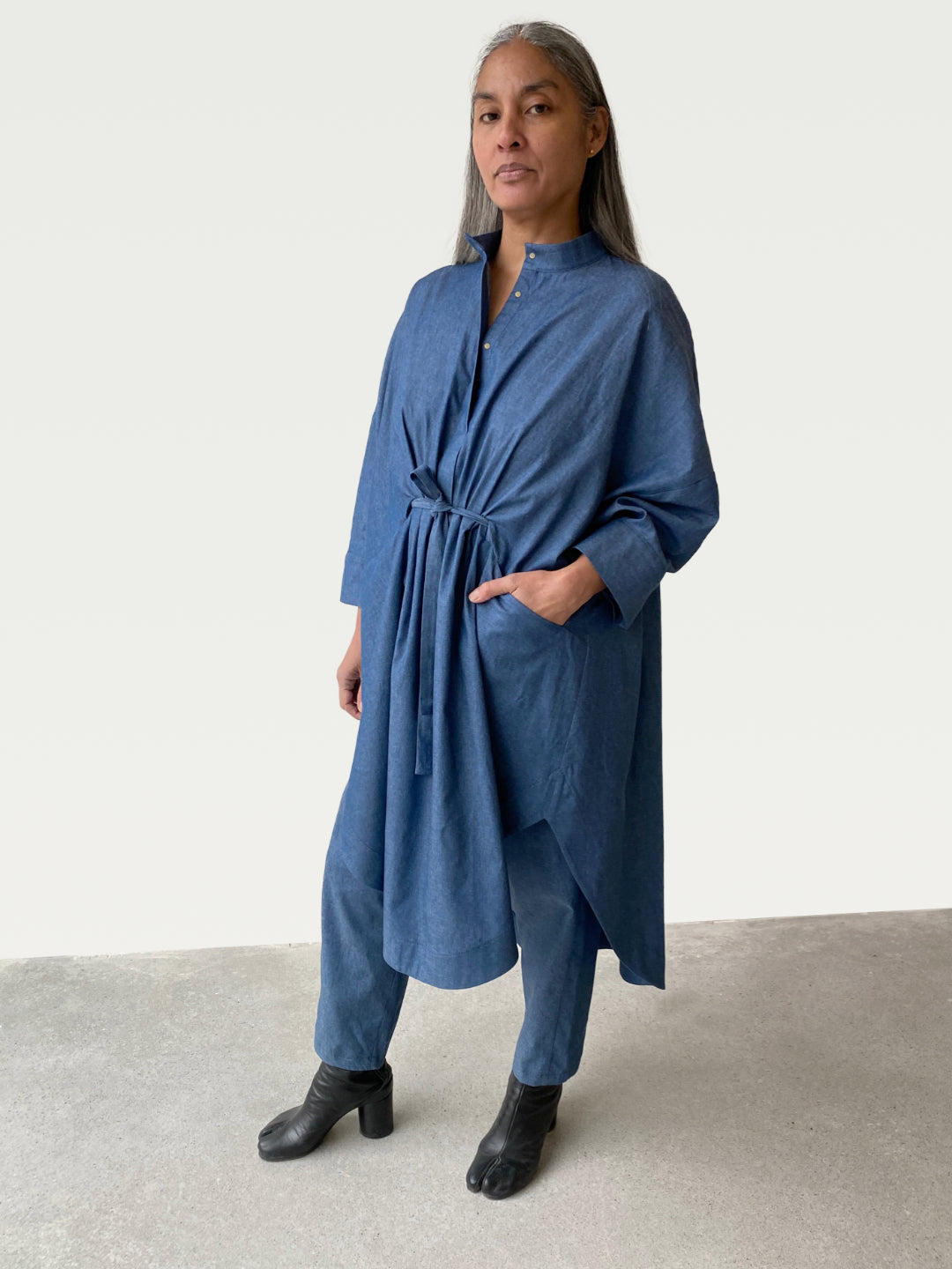 Denim Midi Shirt Dress, Large / OG Price $395