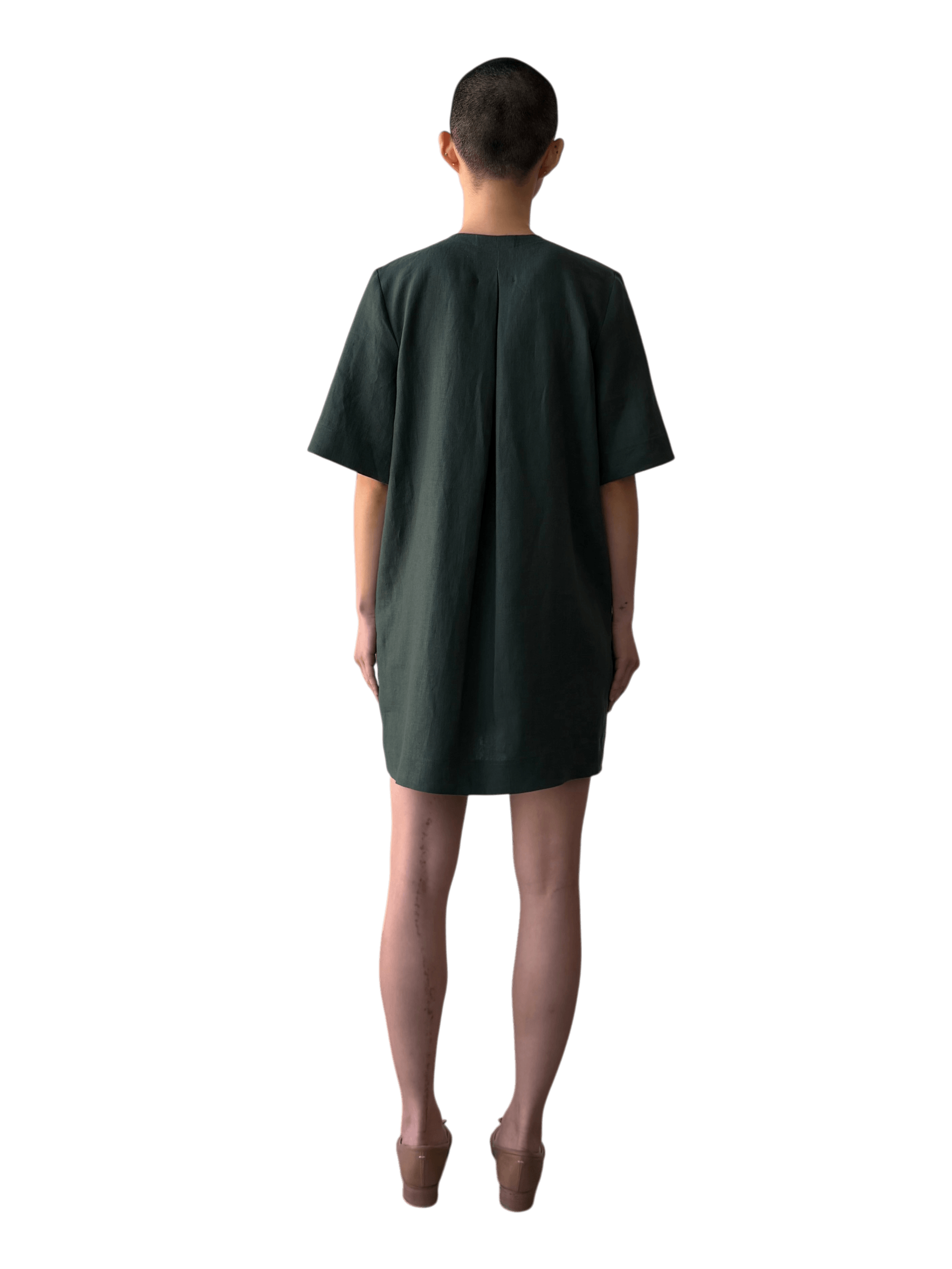 Linen Mini Dress in Jade Green