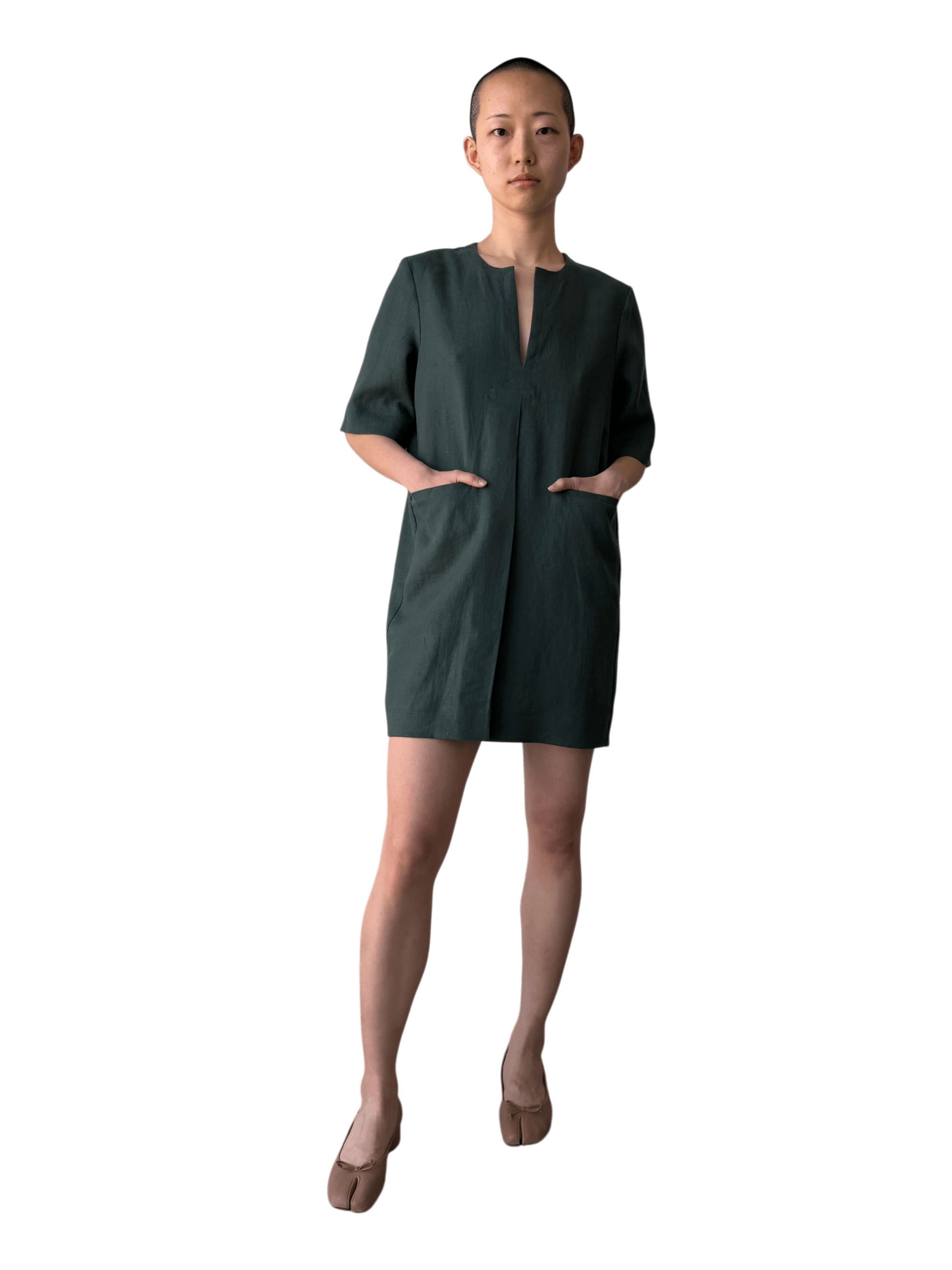 Linen Mini Dress in Jade Green
