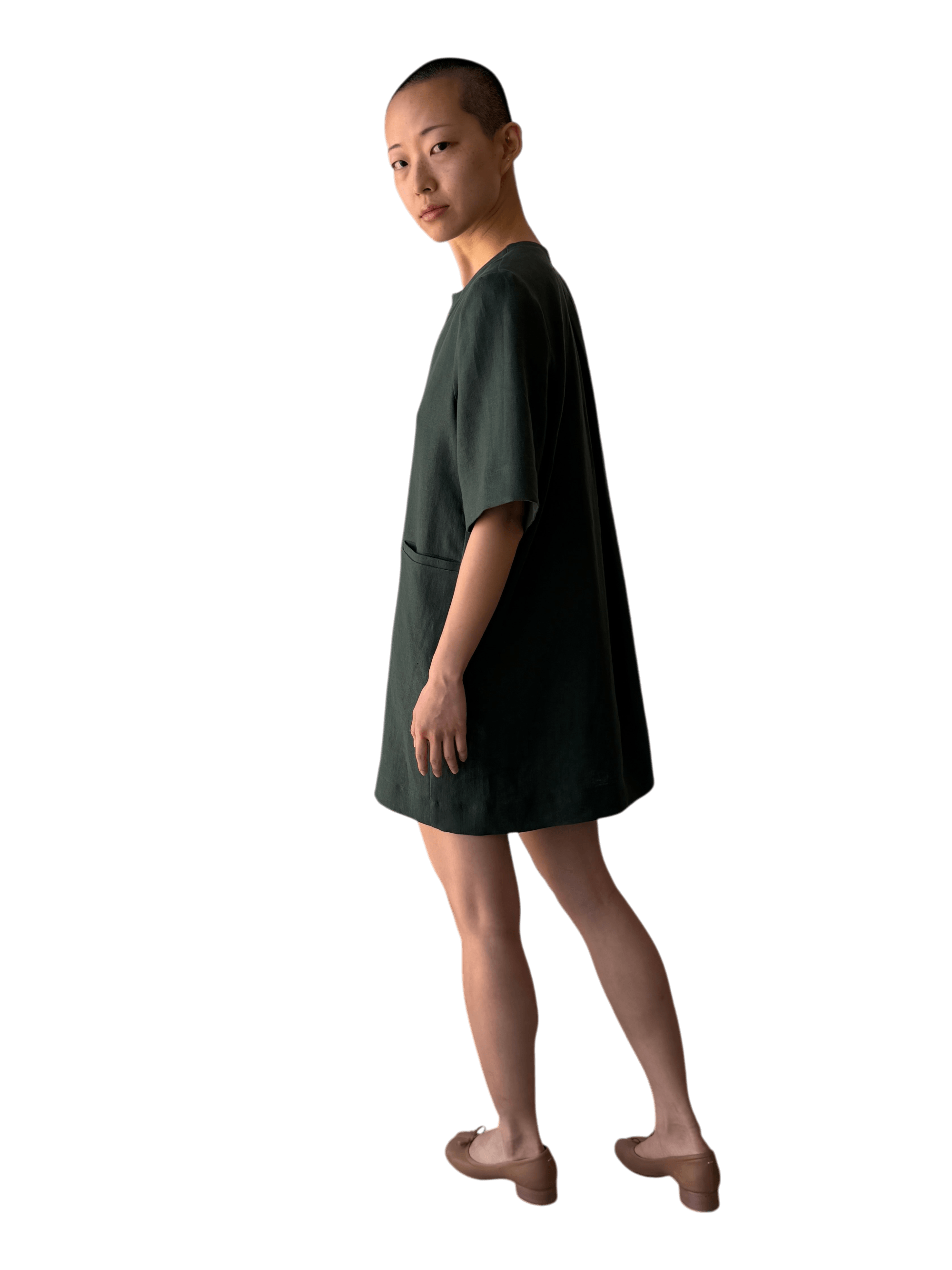 Linen Mini Dress in Jade Green