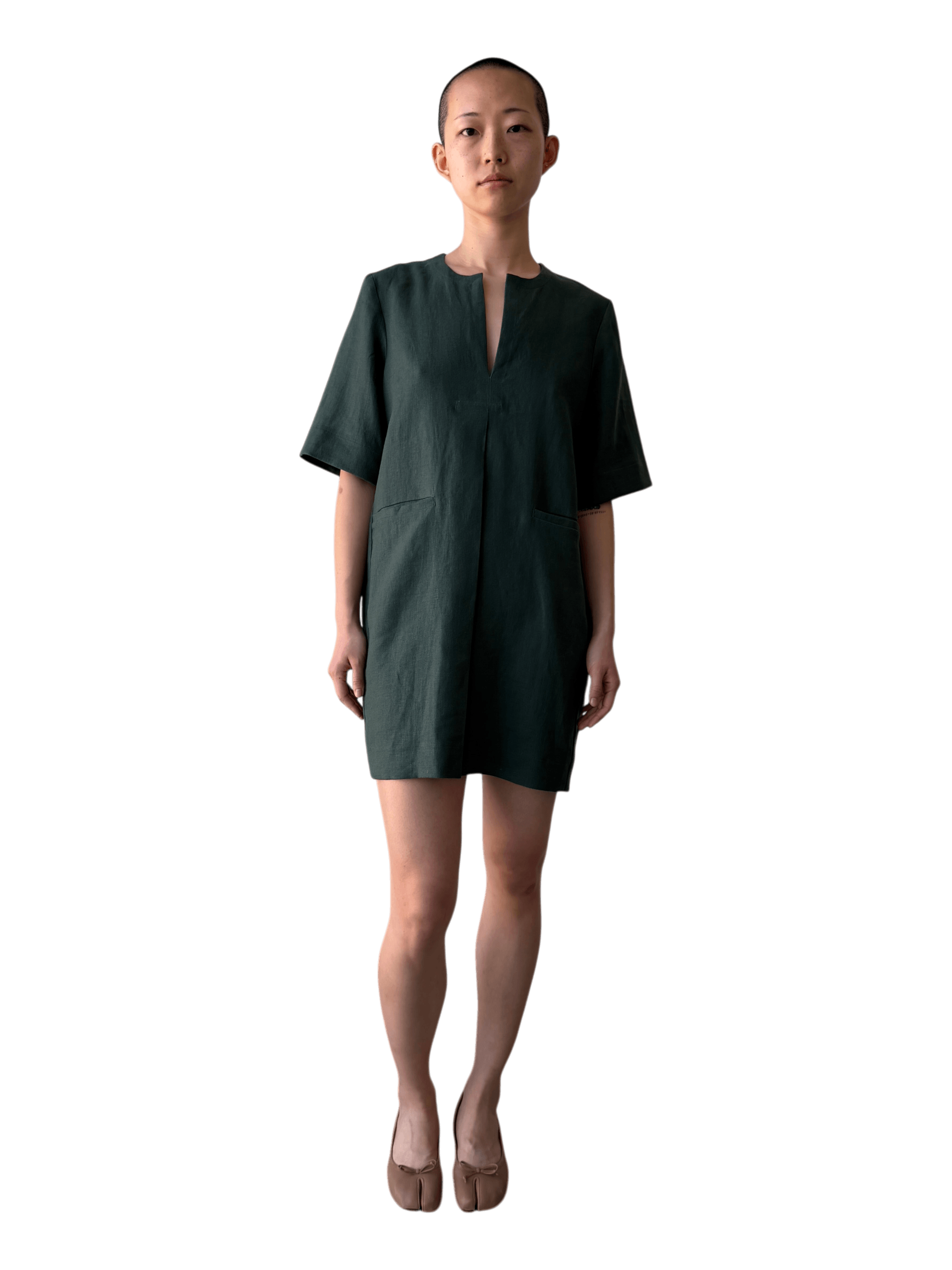 Linen Mini Dress in Jade Green