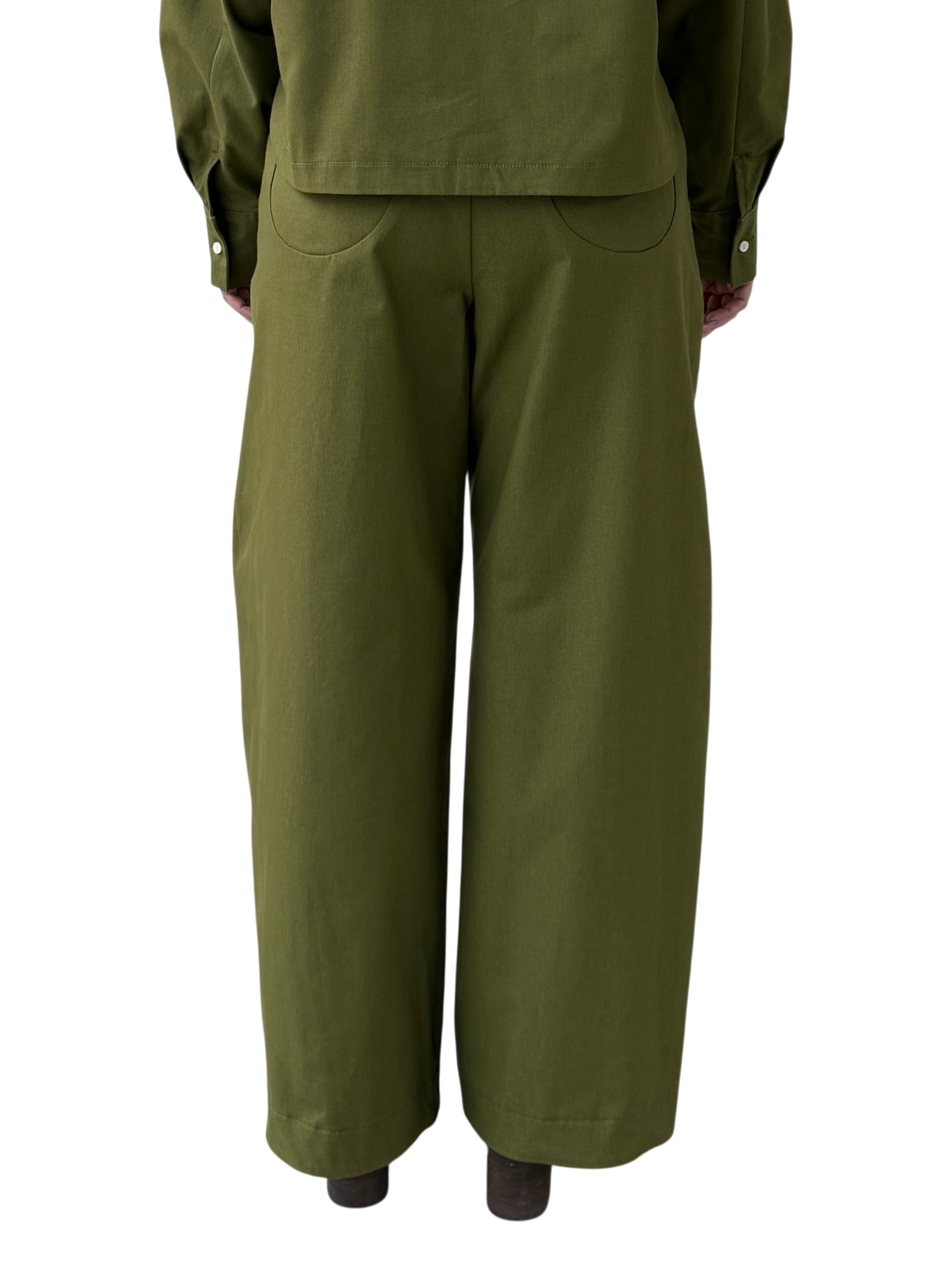 Cotton Contoured Wide-Leg Trouser in Lucid Olive