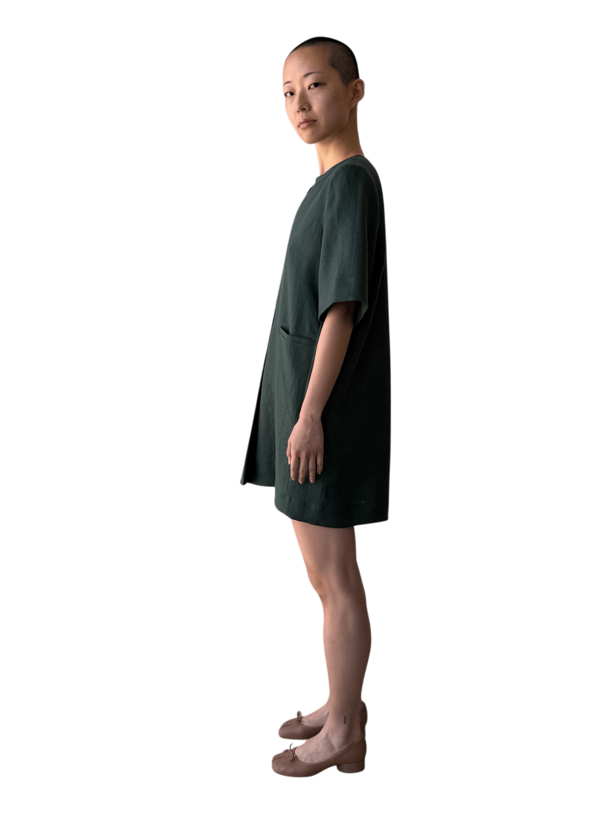 Linen Mini Dress in Jade Green