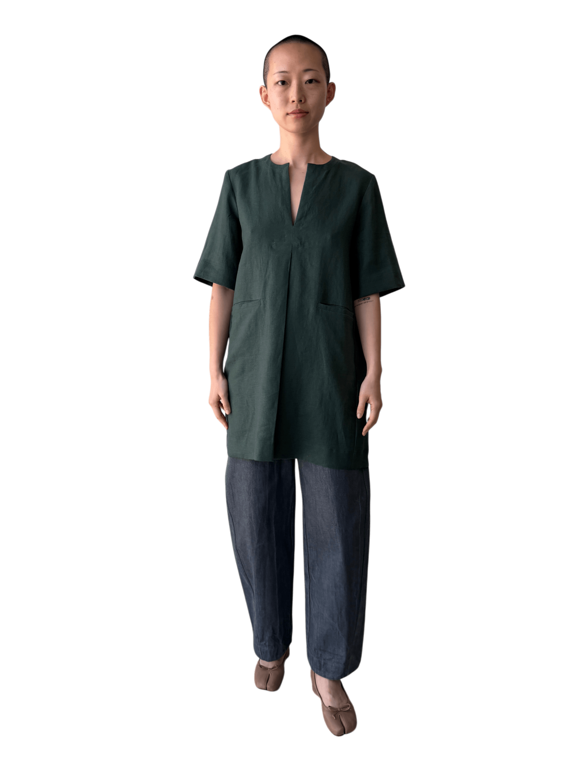 Linen Mini Dress in Jade Green