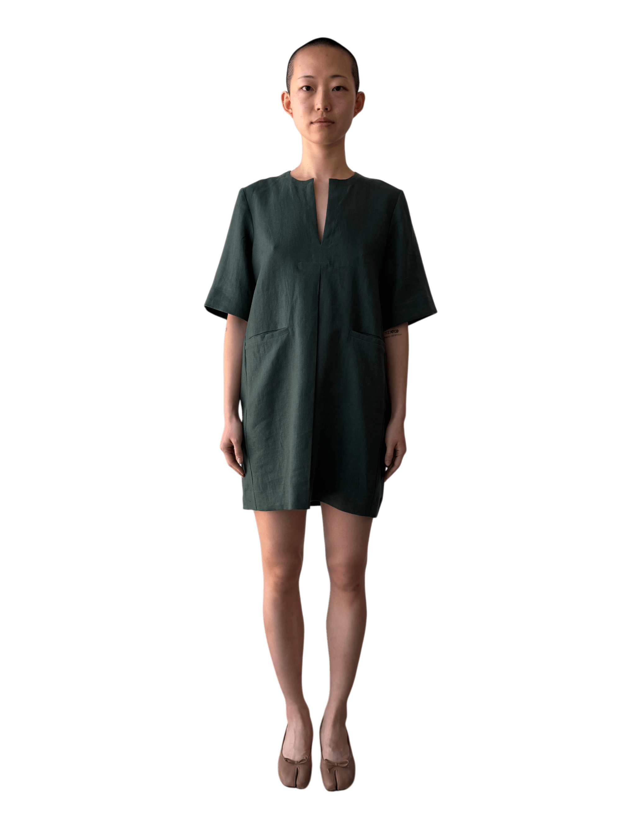Linen Mini Dress in Jade Green