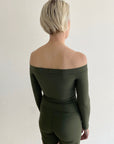 Technical Off Shoulder Top in Royal Fern