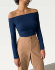 Technical Off-Shoulder Top in Deep Navy